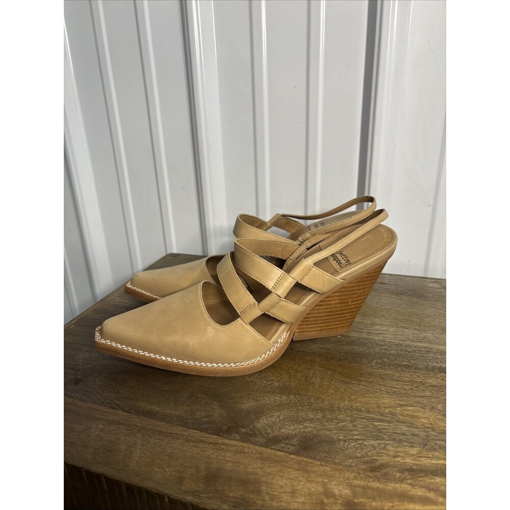 Jeffrey Campbell Caroline Brown Leather Slingback Pointed Toe Heels Size 10 EUC